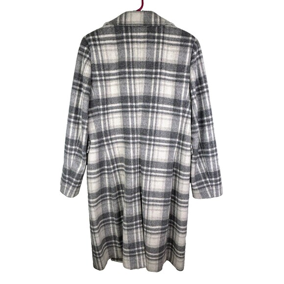 Calvin Klein Walker Plaid Wool Overcoat Single Breasted Pea Coat Gray Cream 10 - Picture 7 of 16